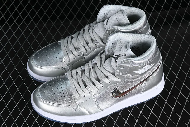 All categories Air Jordan Jordan series basketball shoes Air Jordan 1 High L version Air Jordan 1 High Golf AJ1 Joe 1 golf joint silver high-top basketball shoes FD6815-001